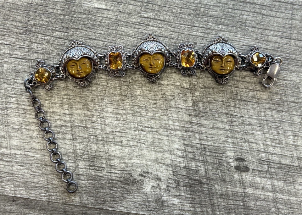 Sajen 925 пробы резные лица богини тигровый глаз цитрин браслет - Изображение 1 из 4