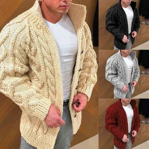Men's Sweater Cable Warm Jacket Jumper Fashion Knit Chunky Knit Cardigan - Picture 1 of 20