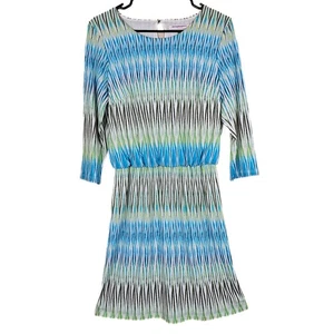 Alison Daley Petite Blue Green Abstract Print 3/4 Sleeve Dress - Picture 1 of 6