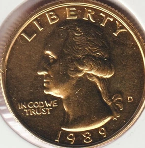 Very Nice 1989 US Washington 24k Gold Plated Quarter Dollar Collection Coin USA - Picture 1 of 2