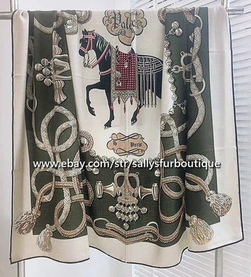Sallys Boutique 80% Cashmere & 20% Silk Wrap Scarf Horse Print Square Shawl 53" - Image 1 of 4