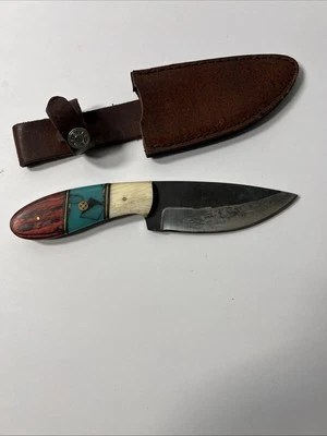 Faca Rite Edge lâmina fixa caçador falsa turquesa Pakkawood e cabo de osso  - Imagem 1 de 4