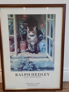 RALPH HEDLEY: CAT Blinking in the sun in a Cottage Window . Large 46cm W 63cm H - Picture 1 of 5