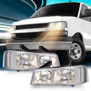 Fit For 2003-2019 Chevy Express GMC Savana Van Headlights Headlamps Chrome  - Picture 1 of 9