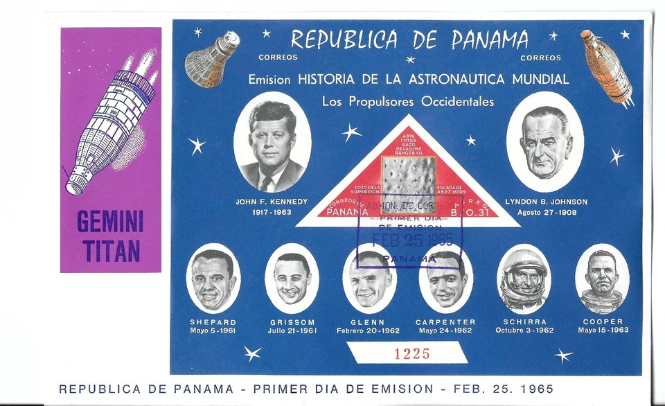 M365 PANAMA 1965 FDC "GEMINI TITAN" SPACE-KENNEDY- LYNDON B. JHONSON, ASTRONAUTS - Image 1 of 1