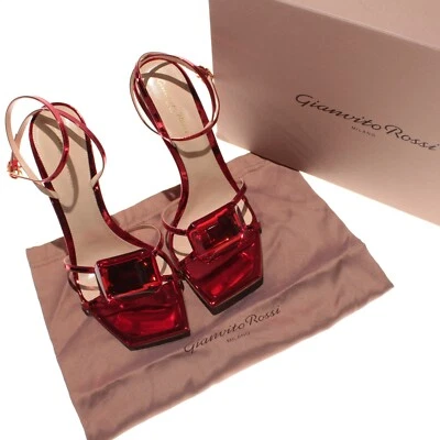 Tacones altos Gianvito Rossi NWB Jaipur 40,5 EE. UU. 10,5 Tabasco rojo metálico con joyas Foto 1 de 4