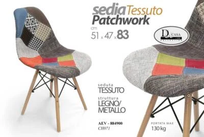 SEDIA PATCHWORK Poltrona Poltroncina NORDICA ROBUSTA Design GAMBE LEGNO 52*47*83 - Immagine 1 di 4