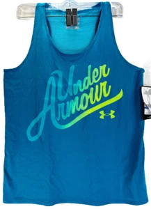 Under Armour Girls Aloha Wordmark Loose Fit Tank Top Teal Blast/Fuel Green XS - Picture 1 of 9