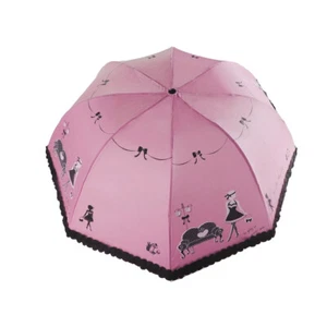 Pink Lace Ultraviolet-Proof Folding Umbrella Dome Parasol Sun & Rain Umbrella - Picture 1 of 3