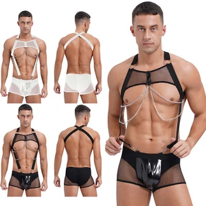 Herren Durchsichtig Netz Body Brustgeschirr Jockstrap Bodysuit Clubwear - Bild 1 von 30