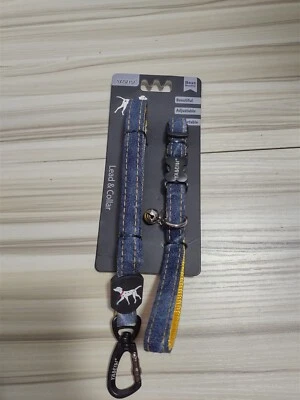 Juego de collar y correa de mezclilla para perro YABEIBI mediano pequeño azul/amarillo Foto 1 de 4