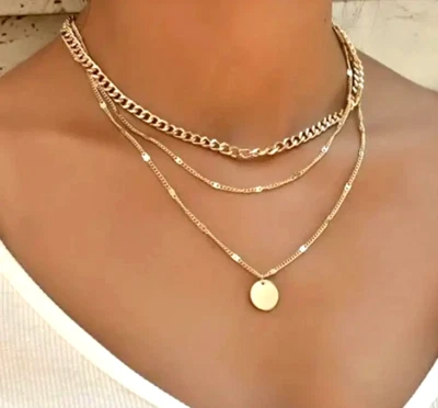 Collar dorado para mujer cadena disco capas joyería regalo diario fiesta decoración regalo nuevo Foto 1 de 4