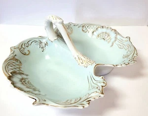 Antique Divided Bowl Handle Vtg Lobster Dish Pale Blue Angel Wings - Picture 1 of 12
