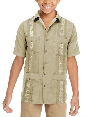 Boy's Embroidered Short Sleeve Wedding Baptism Kids Button-Up Guayabera Shirt - Image 1 of 2