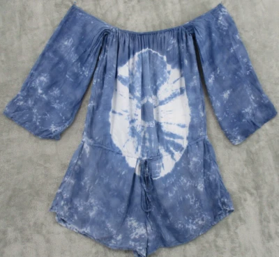 Mameluco Elan para mujer pequeño tie dye fuera del hombro bohemio playa resort azul Foto 1 de 4