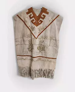 Authentic Hand Made Leather Suede Mexican Poncho Western Horse Rodeo - Picture 1 of 16