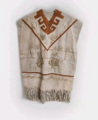 Authentic Hand Made Leather Suede Mexican Poncho Western Horse Rodeo - Image 1 of 4