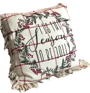 Weihnachten Dekokissen Tis The Season Jolly Holly weinrot Beeren Reißverschlüsse 19"x19" - Bild 1 von 21