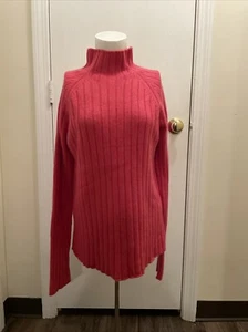 Lands End Wool Angora Blend Sweater Women L Pink Ribbed Knit Mock Neck USA Made - Picture 1 of 7