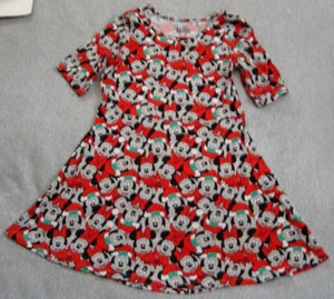 Disney Christmas Minnie & Mickey Mouse DRESS Girl’s M 7-8 Fit Flare Poly/Spandex - Picture 1 of 8
