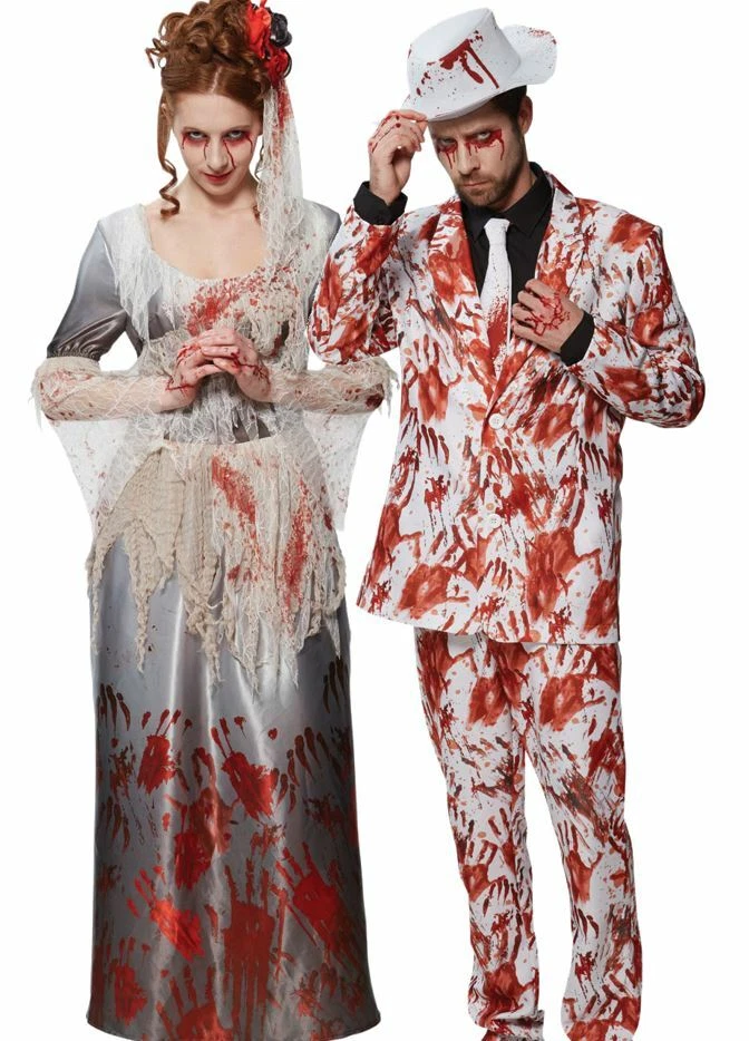 Adult BLOODY HANDS Dress or Mens SUIT Fancy Dress Costume Halloween Horror Set - Image 1 of 1