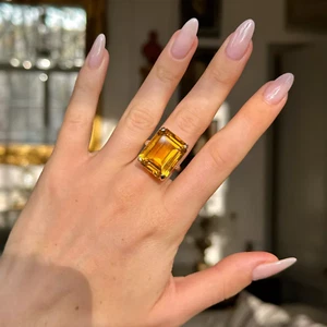 Anillo de plata de ley 925 con piedras preciosas de citrino amarillo corte esmeralda de 20 quilates todos los tamaños - Imagen 1 de 6
