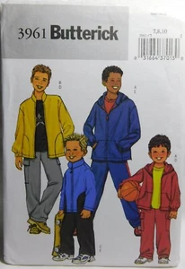 Butterick Sewing Pattern 3961 Boys Hoody Sweatshirt Sweatpants Uncut Sz 7, 8, 10 - Picture 1 of 6