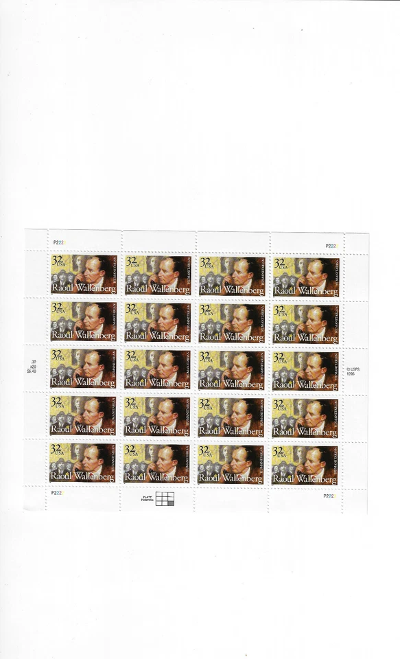 US Stamps  Sheets/Postage Sct #3135 Raoul Wallenberg-diplot MNH F-VF OG  FV 6.40 - Image 1 of 1