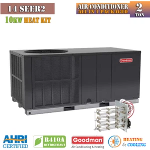 Goodman 2 Ton 13.4 SEER2 Air Conditioner Package Unit Horizontal + 10KW Heat Kit - Picture 1 of 9