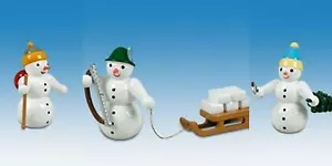 Ore Mountains Wooden Figure Christmas Snowman 3 Pieces H=approx 6.5 cm NEW - Picture 1 of 1