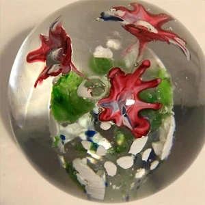 Vintage Glass Paperweight Large with pink flowers from 1968 1960s retro heavy - Picture 1 of 6