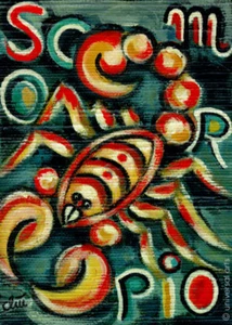 JACQUELINE DITT - Escorpio Escorpio pintura en miniatura 1991 signos del zodiaco imágenes - Imagen 1 de 2