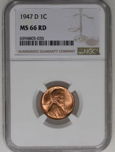 1947 D Lincoln Wheat Cent MS 66 RD NGC - Picture 1 of 3