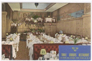 Postal de lino Three Crowns interior restaurante sueco ciudad de Nueva York - Imagen 1 de 1
