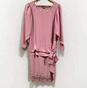 Vintage Young Edwardian - Women's Size 10 - Pink Lace Detail Long Sleeve Dress. - Foto 1 di 12