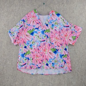 Floral Print Womens Oversized Top Multicolor 4XL Polyester/Elastane Short Sleeve - Picture 1 of 6