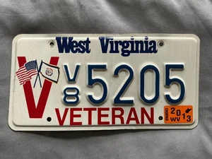 West Virginia Veteran License Plate 2013 Expired White/Red/Blue NICE V8 5205 - Picture 1 of 2
