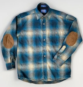 Pendleton Trail Hemd Herren S / M Shadow Plaid Ellenbogen Patch blau grau Wolle - Bild 1 von 18