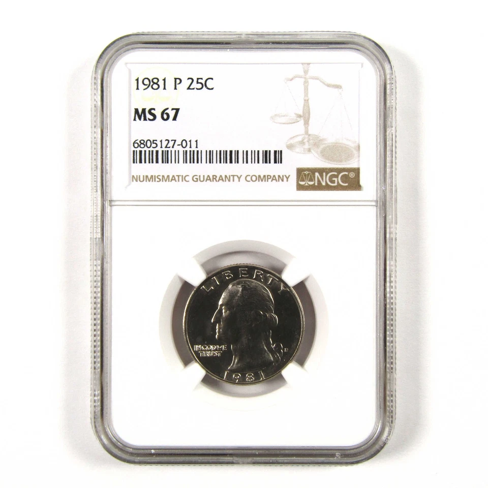 1981 P Washington Quarter MS 67 NGC Clad 25c Uncirculated SKU:I9542 - Image 1 of 4