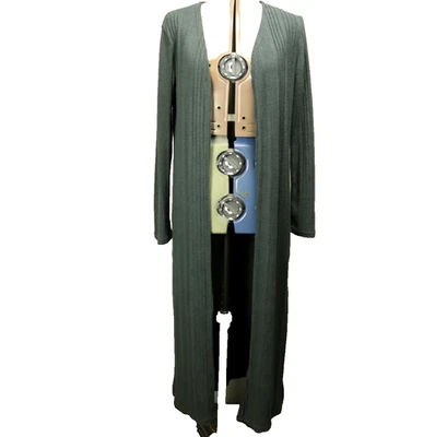 Umgee Duster Length Ribbed Open Front Long Sleeve Knit Cardigan Sweater Gray S - Image 1 of 4