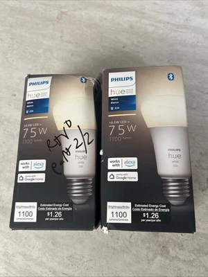 2x Philips Hue A19 75W  1100 Lumen LED Smart Light Bulb-White Ambience - Image 1 of 4