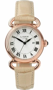 LINKS OF LONDON Ladies Rose Gold Vermeil Almond Strap Driver Watch RRP460 NEW - Picture 1 of 2