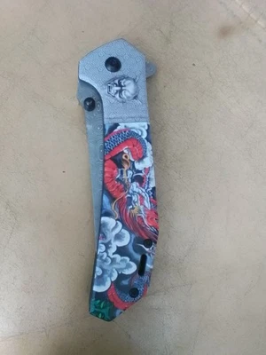 Wartech, Ast. Fold. Knife W/ Devil's Face & Colored Dragon / Cloud Design Handle - Image 1 of 4