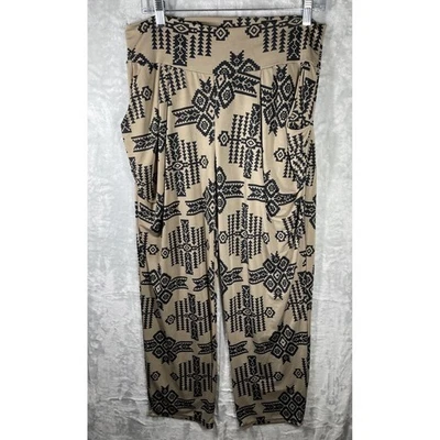 Calça feminina Caren Sport Jersey estampa asteca elástica tamanho XL preta bronzeada - Imagem 1 de 4