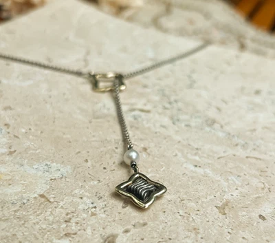 Collar Lariat David Yurman Oro 18K Plata Esterlina Perla Cuadrifolio DY925 750 Foto 1 de 4