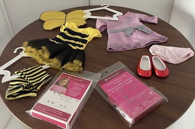 LOT 100% American Girl Doll Brand bee Costume Lilac Dress Red Shoes NIP Earrings - Image 1 of 4