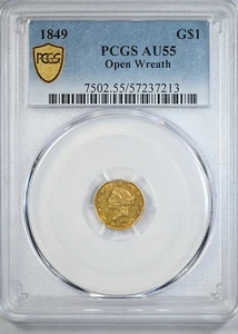 Dólar de oro cabeza libertad tipo 1 1849 G$1 graduación profesional AU55 - corona abierta - Imagen 1 de 6