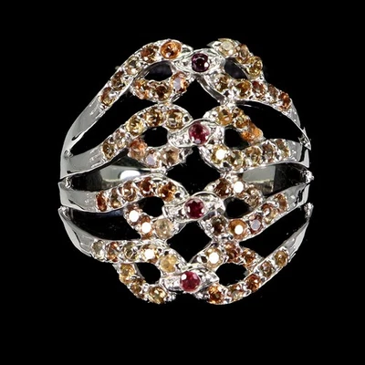 Anillo de plata de ley 925 redondo zafiro rodolita piedras preciosas naturales joyería Foto 1 de 4