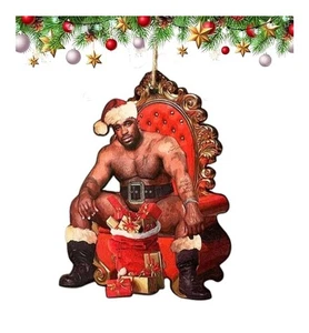 African American Barry Wood Wooden Sexy Santa Clause Christmas Ornament 4” - Picture 1 of 4