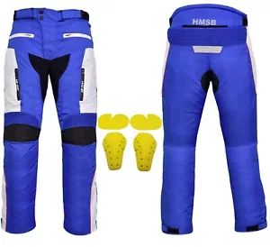 Motorcycle Motorbike Waterproof Cordura Textile Trousers Pants CE Armours  BLUE - Picture 1 of 5